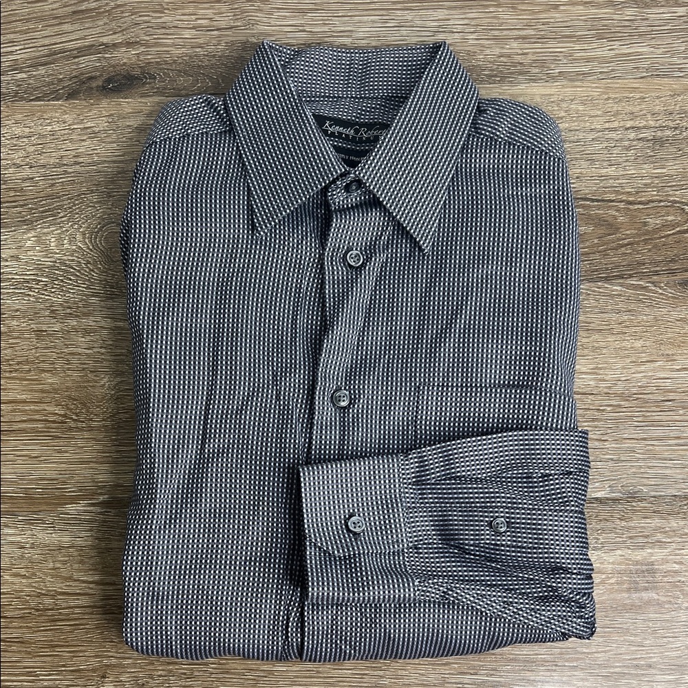 Kenneth Roberts Platinum Men’s Luxury Non-Iron Dress Shirt  Micro-Check Size M